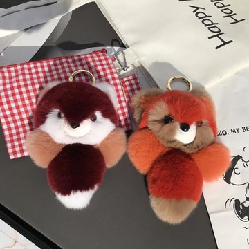 獺兔毛小狐貍皮草掛件可愛公仔小魅狐汽車鑰匙扣包包掛飾生日禮物