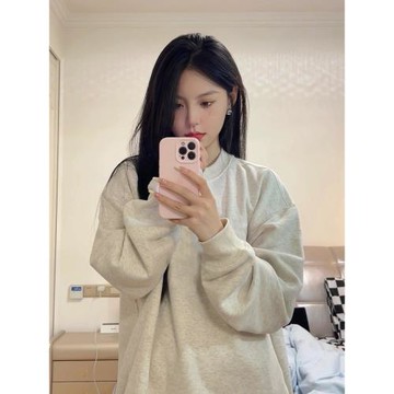 2025新款圓領衛衣女春秋內搭純色基礎款大碼寬松長袖無帽上衣打底