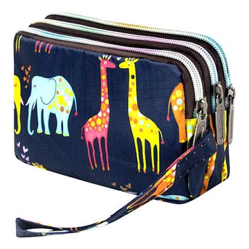 Love 21 2023女時尚深藍色長頸鹿大象圖騰尼龍防水手拿包