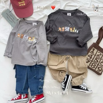 🌈✨mix1001晚安💤動物寶寶印圖上衣 ✨兒童星星月亮小動物上衣5-17