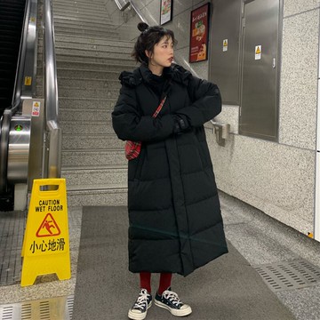 棉衣棉服女韓版寬松情侶外套女新款潮可脫卸連帽保暖過膝棉襖1入