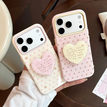 愛心線條兔熊適用17pm手機殼iphone16清新波點卡通15支架13防摔17