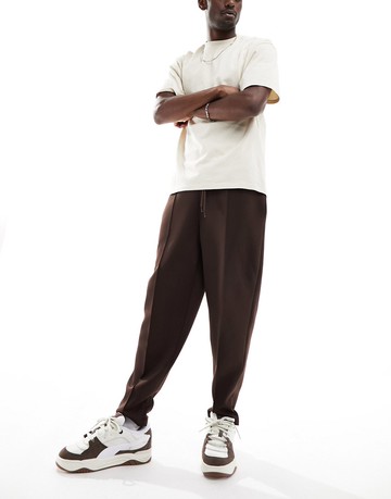ASOS DESIGN tapered scuba joggers in brown
