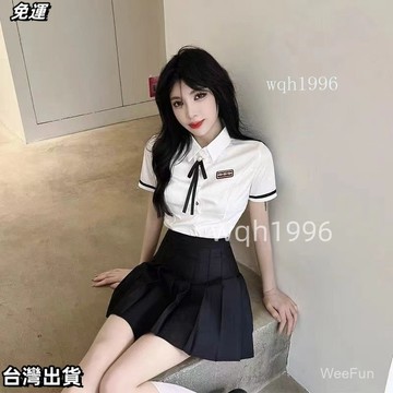 現.貨 學院風制服套裝女減齡白色短袖領結襯衣+百褶短裙兩件套制服學院風韓版水手服日系正統制服大尺碼女裝