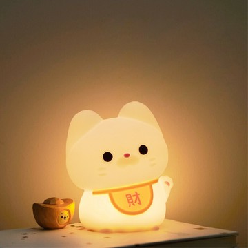 招財貓拍拍燈 矽膠小夜燈 拍拍燈 貓咪燈 床頭燈 臥室伴睡燈 拍拍燈 交換禮物 usb充電