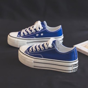 厚底帆布鞋女春季2024新款增高松糕板鞋子女潮ins百搭小眾小白鞋