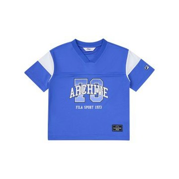 FILA KIDS 童短袖V領T恤-寶藍色 1TEA-4418-AB