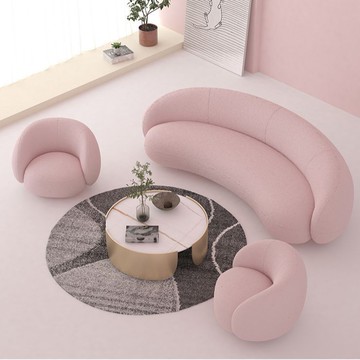 ??快速出貨 可開發票 北歐現代弧形三人接待沙發異形辦公羊羔絨婚紗工作室影樓單人沙發