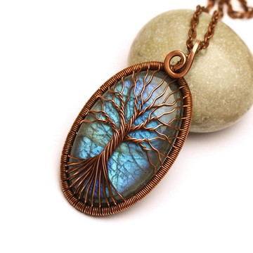 手工拉長石吊墜線纏項鍊 / 半寶石飾品