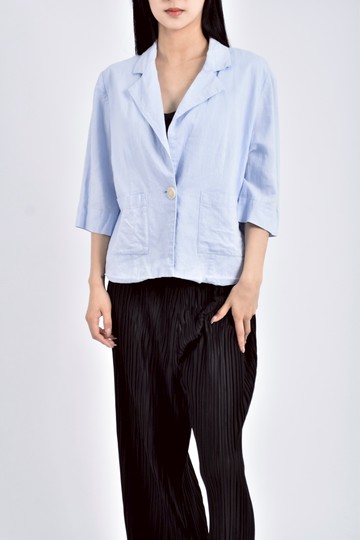 (L) n one西裝棉質麻藍色外套