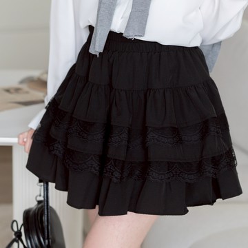 法式芭蕾腰鬆緊拼接蕾絲蛋糕短裙 PA9821-531