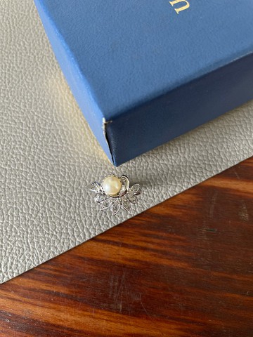 老又好古董珠寶 銀色扇形古典珍珠戒指 AVON RIN69