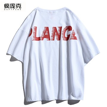 夏季男嘻哈潮流休閑寬松圓領港風短袖男女T恤字母印花bf學生上衣