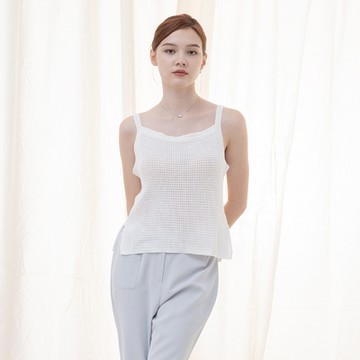 【MASTINA】肩帶下襬開衩無袖針織衫 藍 白 (魅力商品)