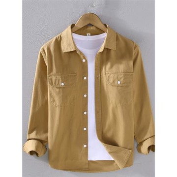 日系休閑男士工裝襯衫夾克潮流寬松翻領外穿襯衣外套春天新款上衣
