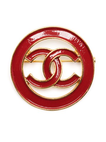 CHANEL Pre-Owned - CC enamel brooch - women - Enamel/Gold Plated - One Size - Red