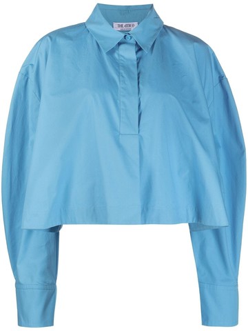 The Attico - Jill long-sleeve crop shirt - women - Cotton - 40 - Blue