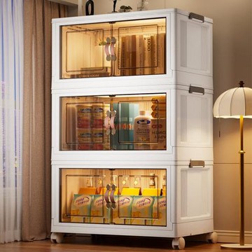 帶滑輪折疊收納柜臥室衣柜廚房多層加厚塑料儲物柜免安裝大容量