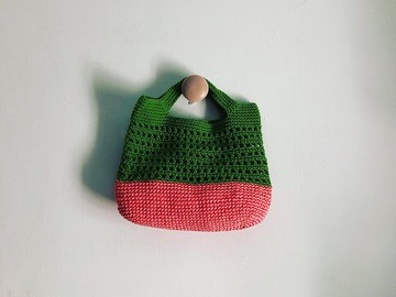 撞色編織手提袋