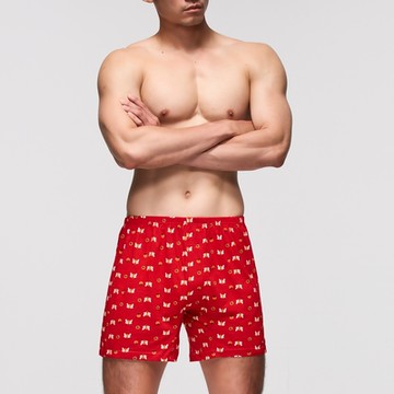 DADADO-福事滿滿 M-3L印花四角男內褲(紅) 天然絲光棉-吸濕排汗-GHQ404RS