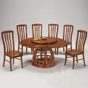 MUNA 3258型4.86尺實木圓餐桌(1桌6椅)(附轉盤)