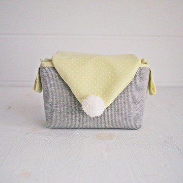 三角信封活動扣帶相機包-灰+嫩黃點(類單眼/行動電源)