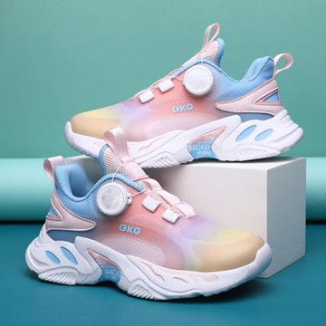 運動鞋女款2023新款初中生跑步鞋輕便減震老爹鞋學生旋轉紐扣女鞋