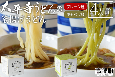 ＜太平寺うどんの釜揚げうどん プレーン麺（2人前）×キャベツ麺（2人前）セット＞翌月末迄に順次出荷