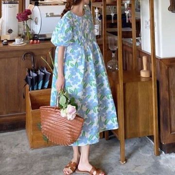 【台灣有貨】實拍 小清新孕婦裝大碼裙子夏天韓版寬鬆潮媽法式孕婦印花娃娃連衣裙夏