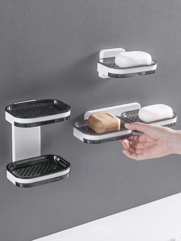 肥皂盒子雙層吸盤浴室創意香皂瀝水置物架免打孔掛壁式便攜衛生間