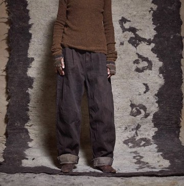 復古文青 棉麻植物染牛仔褲 做舊休閒褲