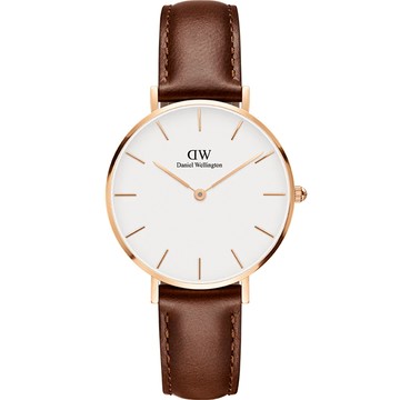 Daniel Wellington DW 女錶-28mm/玫瑰金框x焦糖棕皮帶 Petite St Mawes 經典極簡手錶 DW00100231