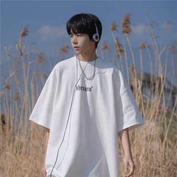 白色t恤男日系cityboy短袖夏季潮流簡約字母印花上衣男生半袖體恤