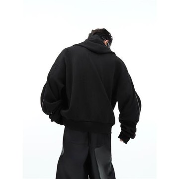 CulturE小眾解構金屬拉鏈設計感針織連帽衛衣秋冬重磅長袖外套男