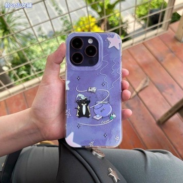 ✨防摔手機殼✨紫色魔法貓咪適用iPhone16/17手機殼蘋果15/14雙層13/12大孔xs/8p