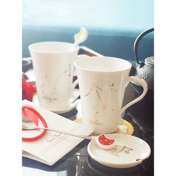 陶瓷馬克杯帶蓋勺大容量早餐杯子男辦公咖啡杯女星座情侶家用茶杯