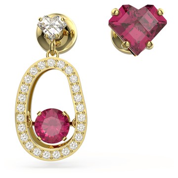 Cariti 水滴形耳環, 非對稱設計, 紅豆, 紅色, 鍍金色色調