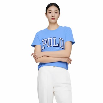 Polo Ralph Lauren RL 熱銷印刷文字圖案短袖T恤(女)-水藍色