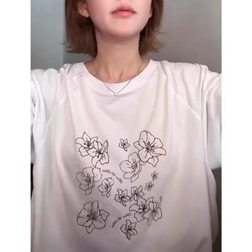 趙露思同款白色花朵印花長袖t恤女2025秋季新款寬松慵懶休閑上衣