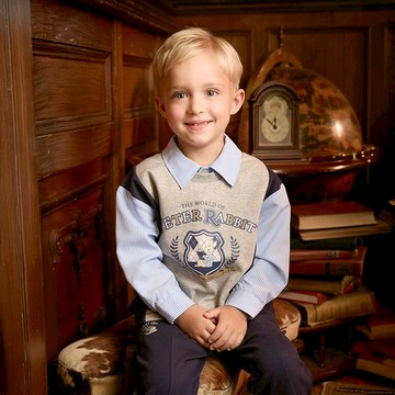 學院比得男造型假兩件襯衫領T恤