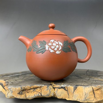 台灣【朱泥】手拉坏 文旦 雕刻壺04