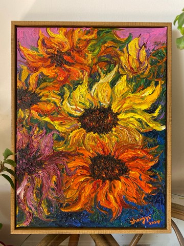 Oil Painting Sunflower 花卉油畫 向日葵 Original Artwork 油畫