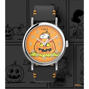 TIMEX  天美時 x Peanuts Weekender 40 毫米 萬聖節南瓜盤 皮革腕錶(橘 TXTW2Y12300)