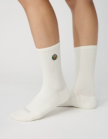 露營刺繡高筒登山襪- 白