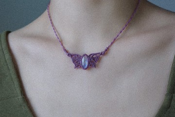 月亮石 蠟線編織頸繩