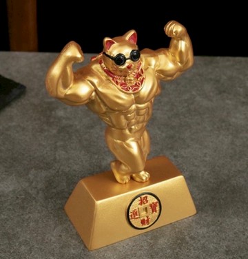 好運喵喵來送開運御守【保庇BOBEE】 中國工藝麒麟臂壯闊 大力健美肌肉招財貓擺件