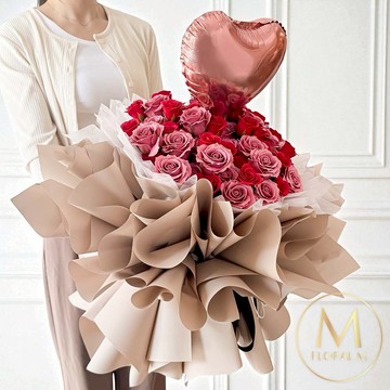 給妳滿滿的愛1+1組合❤️【Floral M】午後卡布奇諾氣球香水玫瑰巨型花束  摩羯座生日快樂  情人節花束