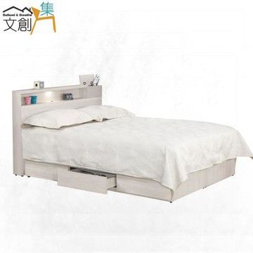文創集 摩克5尺夜燈雙人三抽床台組合(床頭片＋三抽床底＋不含床墊)