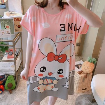 莫代爾睡裙女夏季薄款純棉可愛性感寬松大碼夏天短袖連衣裙子睡衣