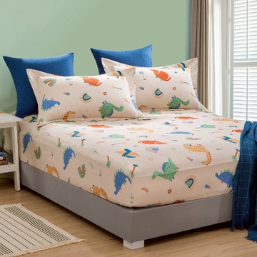 床包組-內含床包+枕套/純粹好棉/2410快樂小恐龍(卡其)